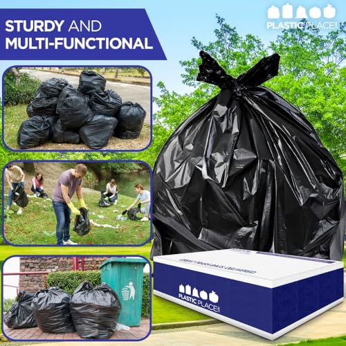 Plasticplace Heavy Duty Trash Bags, 40-45 Gallon, Black, Industrial Strength, Tear-Resistant, Leak-Proof, Large Garbage Bags for Yard, Construction, Lawn, 100 Count 1.5 Mil, 40"x46" - size: 1 Count (Pack of 100)