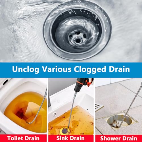 Drain Snake, Spring Drain Clog Remover with Electric Drill Connector, Durable Metal Drain Hari Cleaner Tool for Shower Kitchen Sink Bathroom Toilet Clogged Unclogger,1 Pcs 196.8 Inch 16.4 FT - size: 196.8 Inch