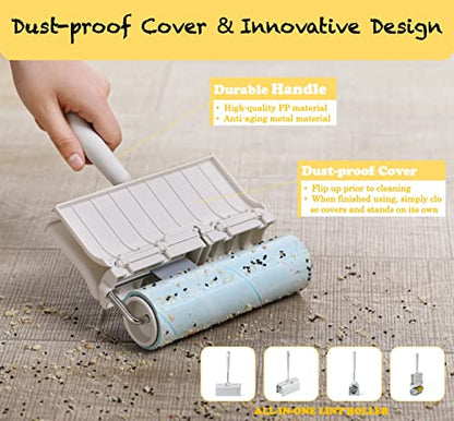 Large Surface Lint Roller Extra Sticky with Dust-Proof Cover 6.3'' Wider 480 Sheets/8 Refills, Pet Dog & Cat Hair Remover for Furniture Clothes Carpet Floor Car, A Great Sticky Tape Roller