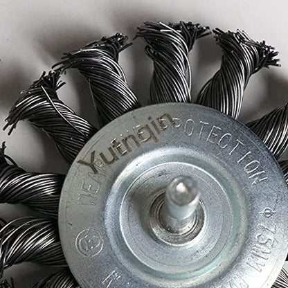 3PCS 3 Inch Knotted Wire Wheel Brushes Kit for Drill with 1/4-Inch Shank,Twist Brush Set Perfect for Rust Removal, Corrosion and Paint,Wire Wheels for Power-Operated Grinders