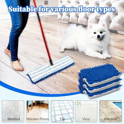 3 Pack Mop Heads Replacements for Ocedar Dual-Action Flip Mop, Spin Mop Replace Heads with Microfiber&Chenille Mop Refills Double Sided for All Floor Dry/Wet Use,Machine Washable,Reusable Mop Pads - color: 3 Pack Blue Chenille Flip Mop Pads