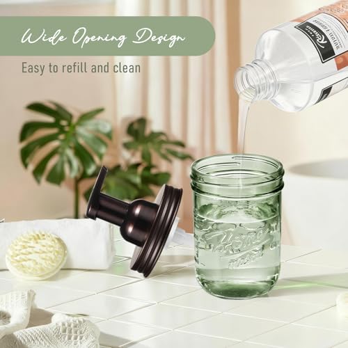 SheeChung Mason Jar Foaming Soap Dispenser, Stainless Steel Lid, BPA Free Pump, Green Glass Foam Hand Soap Dispenser, 16Oz Refillable Liquid Foam Dispenser Bottle, Bathroom Kitchen, Dish Soap-Bronze - color: Wide Mouth, Bronze-1 Pack