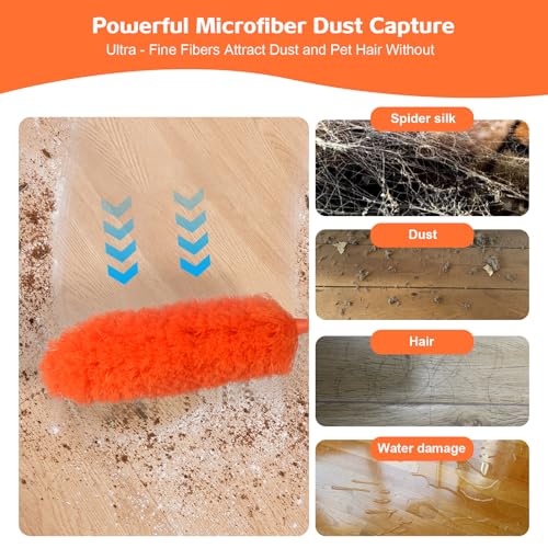 Microfiber Feather Duster Extendable Duster with 30'' to 100'' Telescoping Extension Pole, Bendable Head & Long Handle Dusters for Cleaning Ceiling Fan, High Ceiling, Blinds, Furniture & Cars