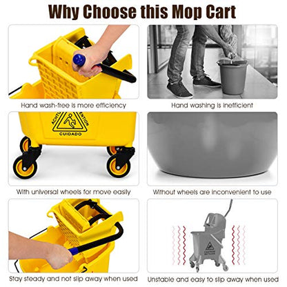 Goplus Commercial Mop Bucket with Wringer, Household Portable Mop Bucket, Ideal for Household and Public Places Floor, 26 Quart Capacity, Yellow (26 Quart) - size: 26 Quart