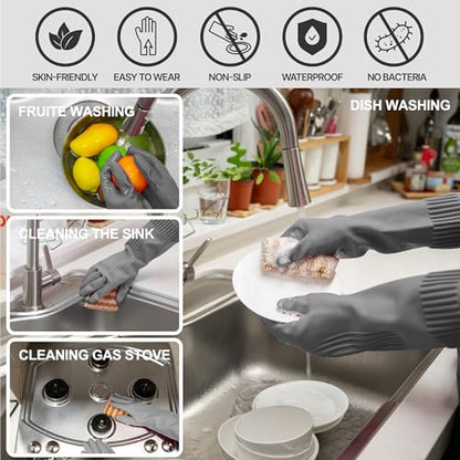 DABOGOSA Reusable Waterproof Household Dishwashing Cleaning Rubber Gloves, Non-Slip Kitchen Glove (Grey, Medium (Pack of 3)) - color: Grey, size: Medium (Pack of 3)