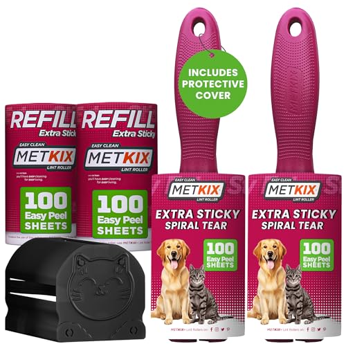Lint Rollers for Pet Hair Extra Sticky, Special Cover Design, Pet Hair Remover, 400 Sheets - size: 2 Rollers + 2 Refills (Total 400 Sheets)
