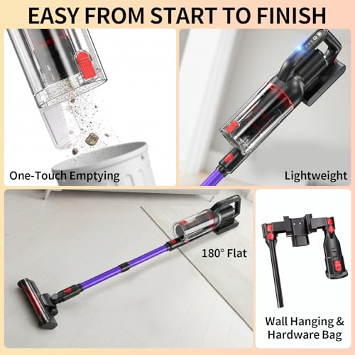 Cordless Vacuum Cleaner, Stick Vacuum with Tangle-Resistant Design, Up to 45-Min Max Run Time, Versatile Deep Clean for Carpet, Hard Floor & Above-Floor Surfaces