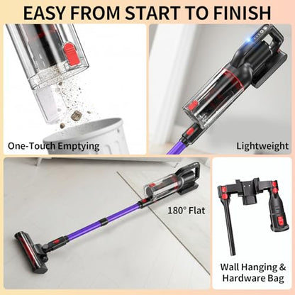 Cordless Vacuum Cleaner, Stick Vacuum with Tangle-Resistant Design, Up to 45-Min Max Run Time, Versatile Deep Clean for Carpet, Hard Floor & Above-Floor Surfaces