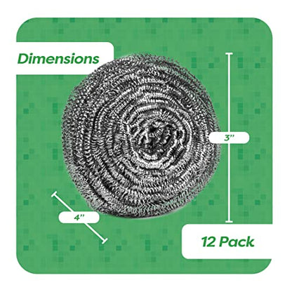 12 Pack Stainless Steel Scourers by Scrub It – Steel Wool Scrubber Pad Used for Dishes, Pots, Pans, and Ovens. Easy scouring for Tough Kitchen Cleaning. (XX Large (100 gram)) - size: XX Large (100 gram)