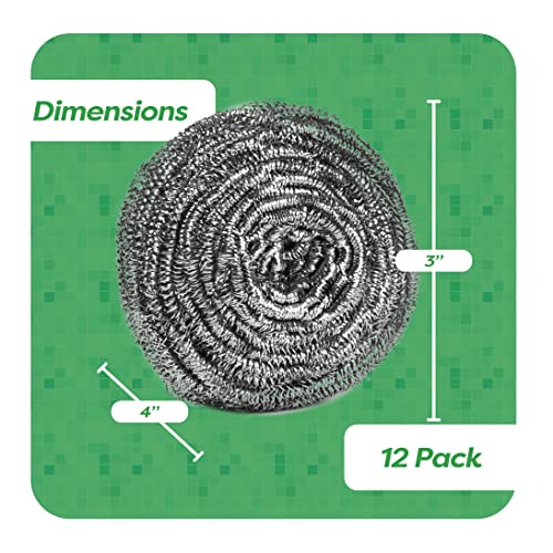 12 Pack Stainless Steel Scourers by Scrub It – Steel Wool Scrubber Pad Used for Dishes, Pots, Pans, and Ovens. Easy scouring for Tough Kitchen Cleaning. (X Large (80 gram)) - size: X Large (80 gram)