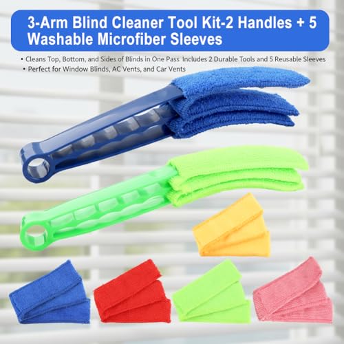 2 Pack Blinds Cleaner Brush - Window Blind DusterTool with 5 Reusable Microfiber Sleeves Brush, Blind Cleaner Tool for Window, Car Air Condition, Fans, Exhaust Vent