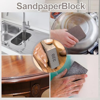 Romeda 8-Pack Sandpaper Block, 320 Grits Washable and Reusable Handmade Sanding Sponge, Drywall Sandpaper Blocks for Wooden Drywall Sheetrock and Metal Glazing - color: 320 Grits, size: 8-Pack
