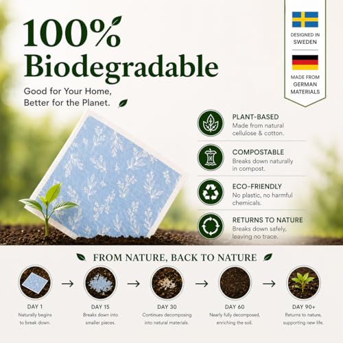 10 PCS Leaf Print Swedish Dishcloths for Kitchen 100% Biodegradable, Reusable Cellulose Sponge Cloths Ultra Absorbent, Eco Friendly Cleaning Towels Dishcloths for Washing Dishes & General Cleaning - color: 10 Pcs-leaf Print