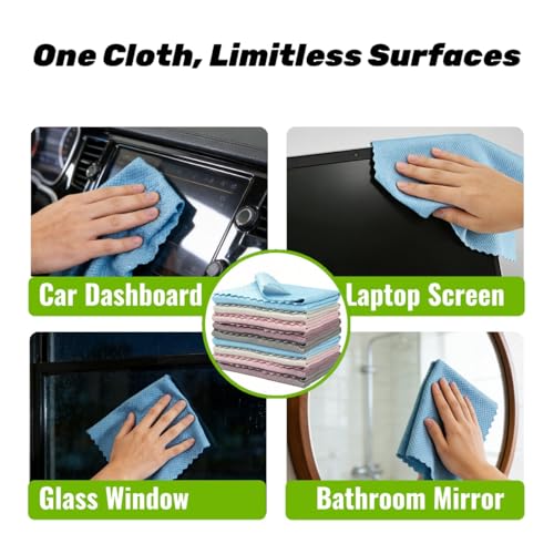 Magic Fish Scale Glass Cleaning Cloths 10 Pack, 12x12 Streak Free Lint Free Microfiber Rags for Car Windows Mirrors Stainless Steel