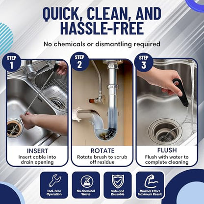 48" Flexible Tube Brush – Long Pipe Snake for Sink - AC Condensate Line Cleaning - Flexible Pipe Cleaner Brush for Hair, Food & Clog Removal - Cleaner Tool – B313C by FryOilSaver Co. - size: 4 feet