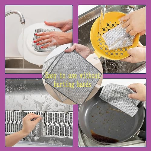 Double layer metal wire scratch free cloth, dry and wet dual-purpose metal wire dishwashing cloth, suitable for kitchen cleaning, cookware, tableware, sink, stove, etc., easy to rinse (10 pieces)