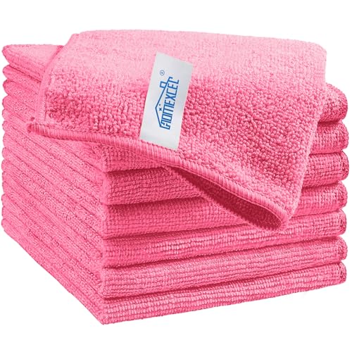 HOMEXCEL Pink Microfiber Cleaning Cloth, 8 Pack Cleaning Towels for Kitchen, Lint Free, Scratch-Free, Highly Absorbent, and Reusable Cleaning Rags for House, Window and Glass, Cars, 11.5 X11.5 inch - color: Pink