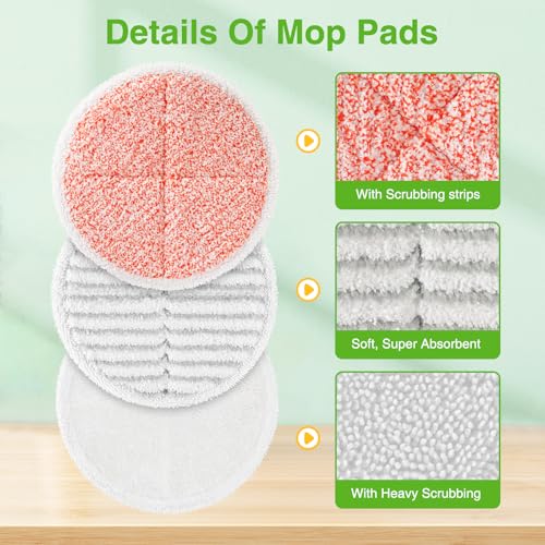 12 Pack Mop Pads Replacement Compatible with Bissell Spinwave 2124, 2039A, 2307, 23157, 23159, 20393, 20399 Hard Floor Spin Mop, 4 Soft Pads, 4 Scrubby Pads, 4 Heavy Scrub Pads - color: 12 Pack