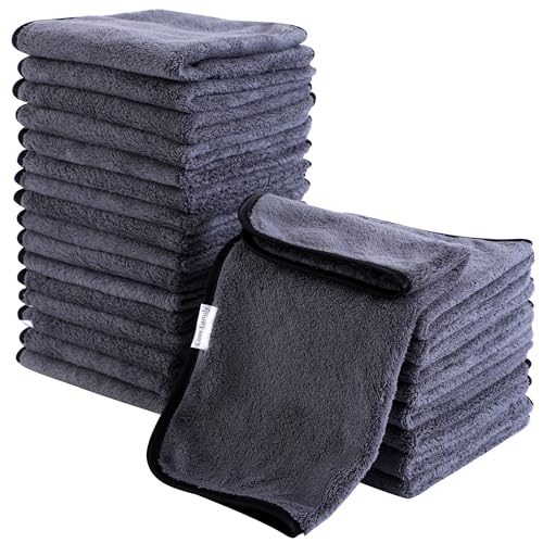 Cosy Family 24 Pack Soft Washcloths Set - 12 x 12 inches, Quick Drying - Highly Absorbent Coral Velvet Fingertip Towel Bathroom Wash Clothes for Bath, Spa, Facial, Kitchen - Dark Grey - color: Dark Grey, size: Washcloths (Pack of 24)