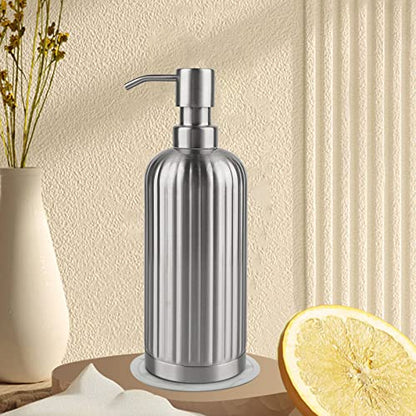 AUMIO Soap Dispenser 18 Oz with Non-Slip Coaster, Stripe Design Dish Soap Dispenser Brushed Nickel, Refillable Liquid Hand Soap Dispenser for Bathroom, Kitchen Soap Dispenser Premium Stainless Steel - color: Silver Stripes