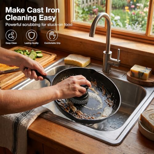 Cast Iron Scrubber and Scraper, Chain Mail Scrubber Cast Iron for Cleaning Dishes, Stock Pots, Pans, Griddles, Grills, Dish Scouring Pads - color: Black Coarse Mesh