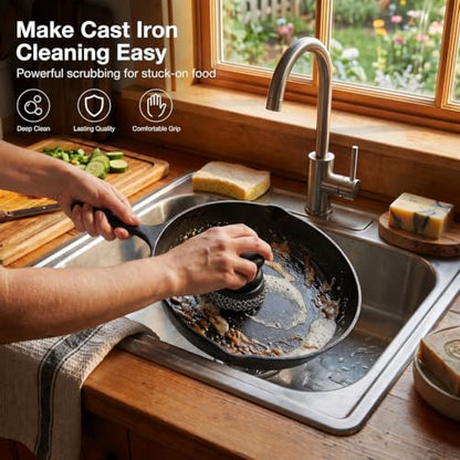 Cast Iron Scrubber and Scraper, Chain Mail Scrubber Cast Iron for Cleaning Dishes, Stock Pots, Pans, Griddles, Grills, Dish Scouring Pads - color: Black Coarse Mesh