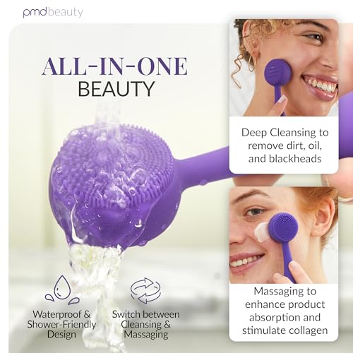 PMD Clean Mini - Smart Facial Cleansing Device with Silicone Brush & Anti-Aging Massager - Waterproof - SonicGlow Vibration Technology - Clear Pores and Blackheads - Lift, Firm, and Tone Skin - color: Purple