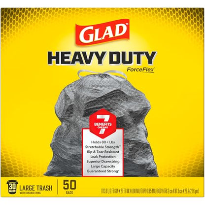 Glad Large 30 Gallon Trash Bags,Unscented Heavy Duty Garbage Bags,Forceflex with Drawstring,(Packaging May Vary), 50 Count (Pack of 150) - size: 50 Count (Pack of 150)