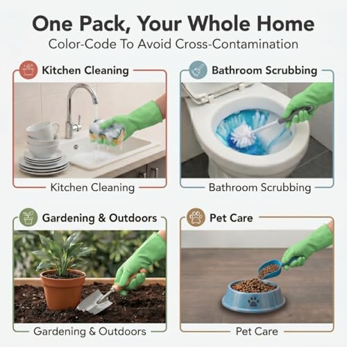 ForPro Natural Rubber Gloves, 6 Pairs Reusable Multi-Purpose Household Cleaning Gloves with Soft Inner Lining, Waterproof & Chemical-Resistant, Lime Zest, Small - color: Lime Zest, size: Small