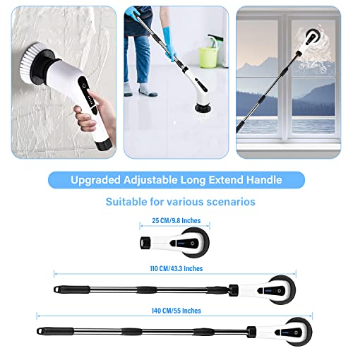 Electric Spin Scrubber, TSGLO 2022 New Cordless Shower Cleaning Brush with 7 Replaceable Brush Heads&Adjustable Extension Long Handle, 360 Power Tub&Tile Scrubber for Bathroom, Glass, Sink, Floor