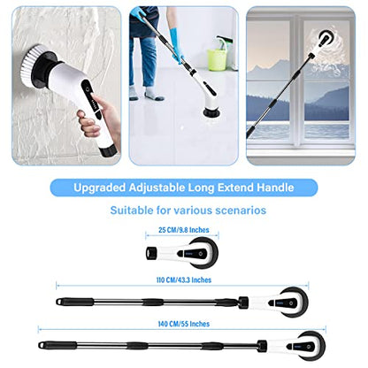 Electric Spin Scrubber, TSGLO 2022 New Cordless Shower Cleaning Brush with 7 Replaceable Brush Heads&Adjustable Extension Long Handle, 360 Power Tub&Tile Scrubber for Bathroom, Glass, Sink, Floor