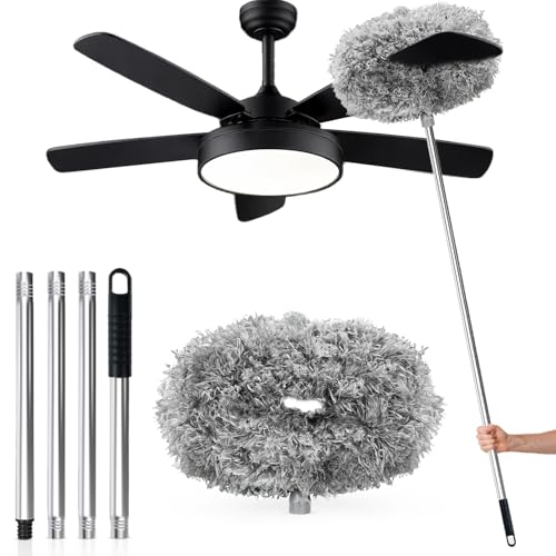 Ceiling Fan Cleaner Duster with Extension Pole, 12 to 51 Inch Duster Length, Reusable Microfiber Dusters for Cleaning Fan Blades, Cobwebs, Walls, Windows & High Ceilings, Removable, Blue - color: Gray