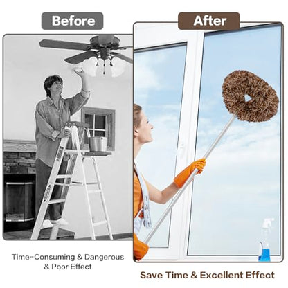 Ceiling Fan Cleaner Duster Reusable Microfiber Ceiling Fan Blade Cleaner Removable Duster with Extension Pole Adjusts 13 to 49.7 Inch for Cleaning Walls Furniture Door Window Top (Beige Brown) - color: Beige Brown