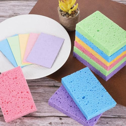 15 PCS Compressed Cellulose Sponges, Dish Sponges Kitchen, Non-Scratch Colorful Sponge Soft Washing Scrubbers for Kitchen Bathroom Car Cleaning Funny Cut-Outs DIY