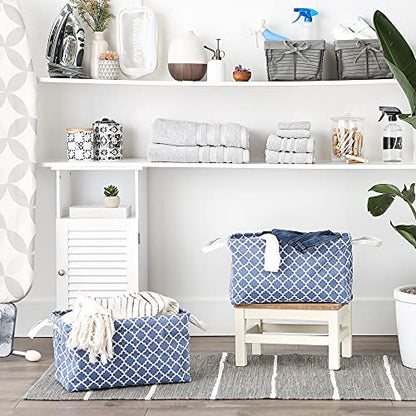 DII Laundry Storage Collection, PE Coated Collapsible Bin with Handles, French Blue Lattice, Large Set, 10.5x17.5x10" - color: French Blue Lattice, size: Large Set, 10.5x17.5x10"