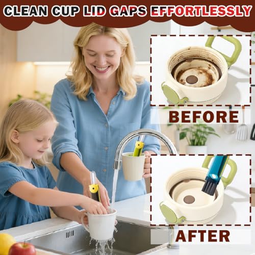 3 in 1 Cup Lid Cleaning Brush, Multifunctional Crevice Cleaning Brush for Water Bottle Insulated Cup Pacifier Tumbler Lid Groove Narrow Space Detail Cleaner Home Kitchen Gadgets(3 PCS) - color: Green, Blue, Black(bear)