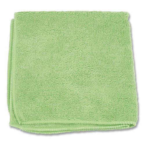 Boardwalk Microfiber Cleaning Cloths, 12-Pack, Green, 12" Square, Superior Absorption, Washable, Lint & Streak Free, Used Wet Or Dry - color: Green