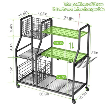 keomaisyto Garden Tool Organizer with Heavy Duty Wheels for Garage - with 2 Baskets, Large Yard Tool Organizer and Storage Holder, Utility Garden Tool Rack for/Shed/Garage/Yard/Basement/Lawn - size: Extra Extra Large-with Industrial Wheels