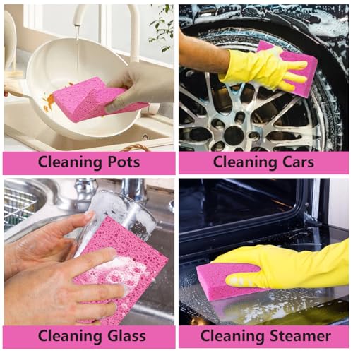 Cellulose Sponges, Large Size 4" x 6" x 1" - Heavy Duty Scrub Kitchen Sponge, Clean Tough Messes Without Scratching Kitchen Cleaning Pads, Pop Up Eco DIY (6 Pack), Pink - color: Pink