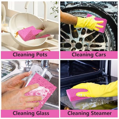 Cellulose Sponges, Large Size 4" x 6" x 1" - Heavy Duty Scrub Kitchen Sponge, Clean Tough Messes Without Scratching Kitchen Cleaning Pads, Pop Up Eco DIY (6 Pack), Pink - color: Pink