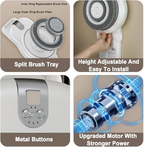 Wall Mounted Electric Back Scrubber, Electric Back Exfoliating Bath Wash Pad with 18CM Large Brush Head, 360° Automatic Rota-Tion, 2-Speed Adjustment, for Shower & Deep Cleansing