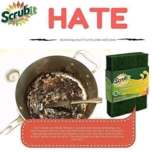 Scouring Pads - Heavy Duty Household Cleaning Scrubber with Non-Scratch Anti-Grease Technology - Reusable Scrubbing Pads – Green, 24 Pack