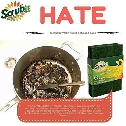 Scouring Pads - Heavy Duty Household Cleaning Scrubber with Non-Scratch Anti-Grease Technology - Reusable Scrubbing Pads – Green, 6 Pack