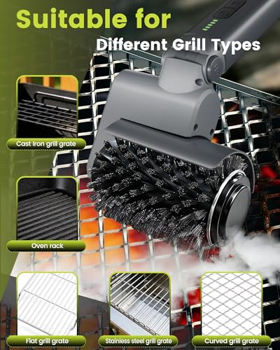 Electric Grill Brush for Outdoor Grill, Rechargeable Cordless BBQ Grill Cleaning Brush with 2 Rotating Head, 1.5HR Battery, 392°F Heat Proof -Perfect Valentine Gifts for Men