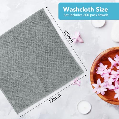 Orighty Washcloths Bulk, 200 Pack Highly Absorbent & Soft Feel Microfiber Face Towels, Multi-Purpose Wash Cloths & Hand Towels for Bathroom, Hotel, Spa, and Gym, 12x12 Inch, Grey - color: Grey
