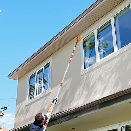 4-30 Ft Window Squeegee Cleaning Kit, Window Washing Kit with Extension Pole, 2-in-1 Window Cleaner Tool with Long Handle Scrubber for Outdoor Indoor Use (Microfiber Feather Duster & Cobweb Duster)