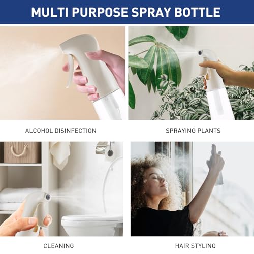TANSHINE Continuous Spray Bottle for Hair,Ultra Fine Mist Water Hair Spray Bottles,Mister Spray Bottle,Refillable Plastic Sprayer for Hairstyling,Cleaning,Alcohol,Plants, Salons,6.8oz/200ml,Beige - color: Beige