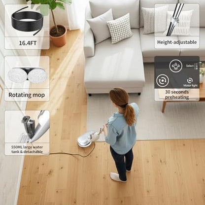 PUREBEAR Steam Mop Cleaner For Home With 4 Replacement Pads, 3 Adjustable Steam Setting, MultiPurpose Handheld Steamer Cleaning for Hardwood Floors, Clothes,Windows,Tiles, Grout (White)