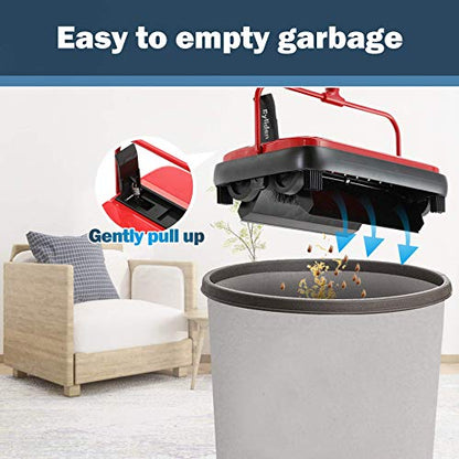 Eyliden Carpet Sweeper, Mini Size Lightweight Hand Push - No Noise, Non-Electric, Easy Manual Sweeping Only for Carpet Cleaning (Red) - color: Red