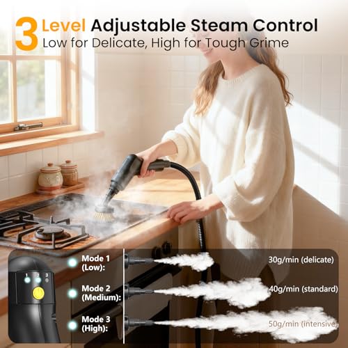 Pressurized Steam Cleaner 1.6L, 3-Level Adjustable Steamer for Cleaning, 10s Heat-Up, 2500W Handheld Steam Cleaner for Home, Car, Kitchen, Floor, Multi-Surface Cleaning Machine, 19pcs Accessories